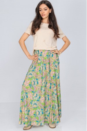 Full circle paisley printed maxi skirt Aimelia FR539 Green with pockets