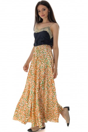 Full circle printed maxi skirt Aimelia FR525 Orange with pockets