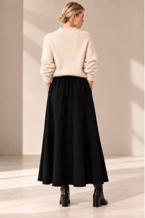 Black Knitted A-Line Midi Skirt with Pockets - AIMELIA FR576