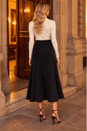 Black Velvet A-Line Midi Skirt with Bow Detail - AIMELIA FR581