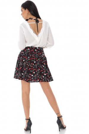 Black printed summer mini skirt - FR490 - Aimelia