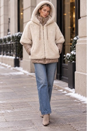 Cream and Beige Two-Piece Faux Fur Quilted Jacket - AIMELIA JR697 Cream and Beige Two-Piece Faux Fur Quilted Jacket - AIMELIA JR697