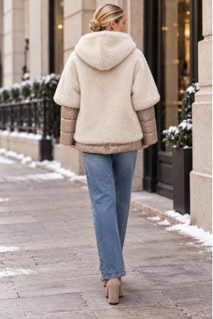 Cream and Beige Two-Piece Faux Fur Quilted Jacket - AIMELIA JR697 Cream and Beige Two-Piece Faux Fur Quilted Jacket - AIMELIA JR697
