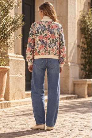 Cream Floral Print Bomber Jacket - AIMELIA JR704