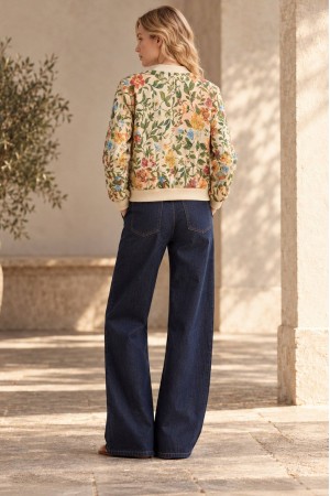Beige Floral Print Bomber Jacket - AIMELIA JR705