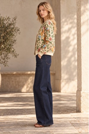 Beige Floral Print Bomber Jacket - AIMELIA JR705