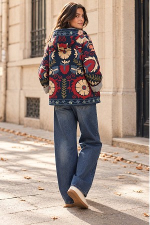 Navy Multicolour Hooded Cropped Quilted Jacket - AIMELIA JR694