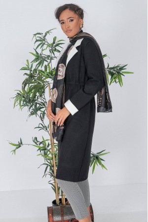 Heavy knit long cardigan,Aimelia Jr543 in Black,with a drawstring waist.