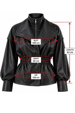  Jacheta neagra de dama cu buzunare din piele ecologic Roh JR691