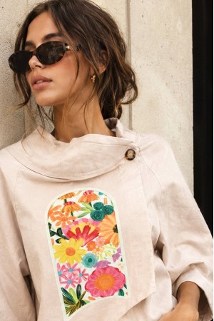 Women’s Powder Pink Floral Print Jacket  JR685