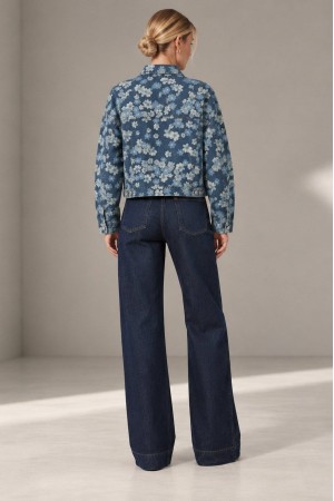 Dark Denim Daisy Print Cropped Jacket - AIMELIA JR696