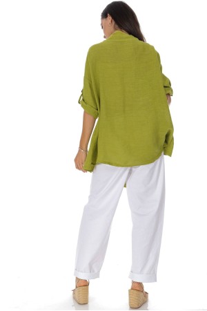 Asymmetrical linen jacket with a pocket in Lime Roh JR678