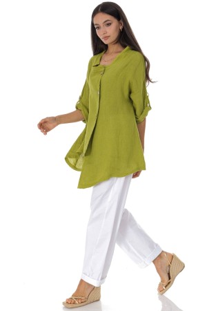 Asymmetrical linen jacket with a pocket in Lime Roh JR678
