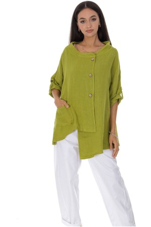 Asymmetrical linen jacket with a pocket in Lime Roh JR678