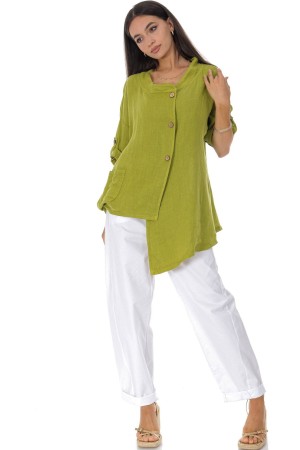 Asymmetrical linen jacket with a pocket in Lime Roh JR678