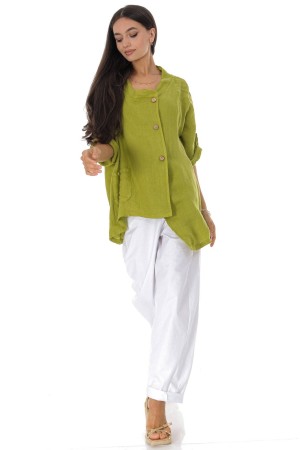 Asymmetrical linen jacket with a pocket in Lime Roh JR678