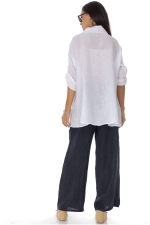  Asymmetrical jacket in linen with a pocket in White Roh Jr679