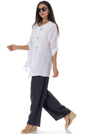  Asymmetrical jacket in linen with a pocket in White Roh Jr679