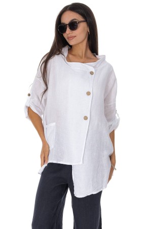  Asymmetrical jacket in linen with a pocket in White Roh Jr679