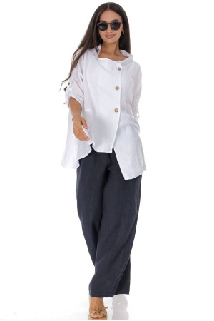  Asymmetrical jacket in linen with a pocket in White Roh Jr679