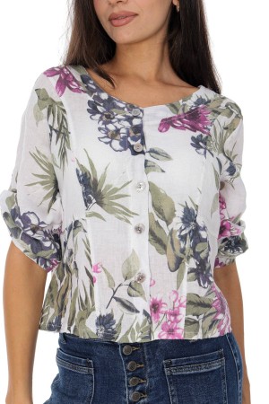Short floral linen jacket in Beige Roh Jr680