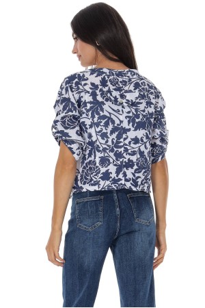 Short floral linen jacket in Navy JR681