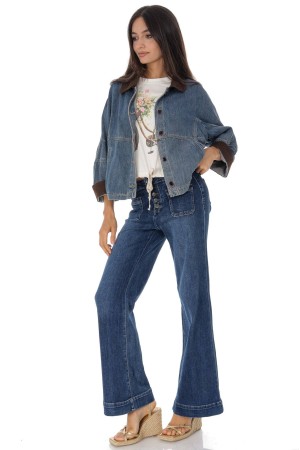 Casual denim jacket with pockets in cotton  Roh JR683