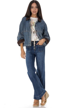 Casual denim jacket with pockets in cotton  Roh JR683