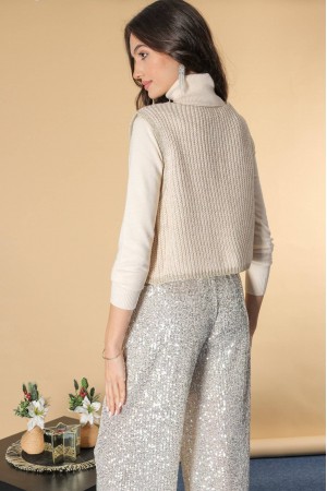 Knitted waistcoat in a lurex knit ,Cream, Aimelia BR2696