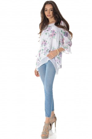 Layered floral printed top in White/Lilac - Aimelia BR2725