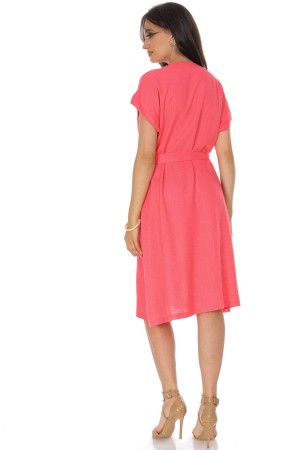ROH Linen Blend Midi Dress with Pockets Coral DR4756 ROH Linen Blend Midi Dress with Pockets Coral DR4756