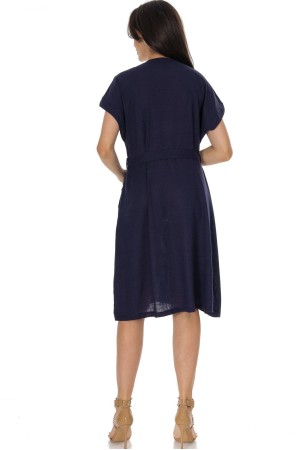 ROH Linen Blend Midi Dress with Pockets Blue DR4749
