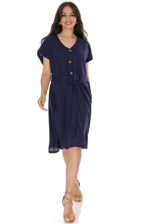 ROH Linen Blend Midi Dress with Pockets Blue DR4749