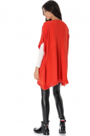 Long cardigan with fringe detail in Red Aimelia BR2736