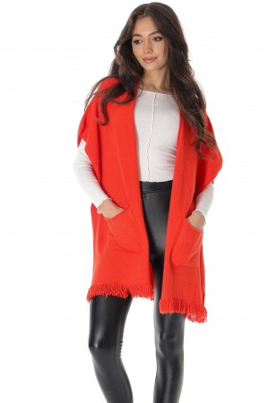 Long cardigan with fringe detail in Red Aimelia BR2736
