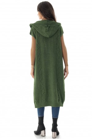 Long line cardigan BR2617 Green with a hood