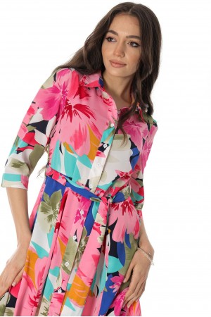 Midi printed shirt dress in Pink/Blue Aimelia DR4652