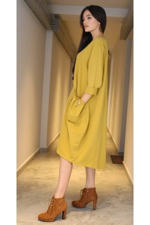 Oversized Cotton tunic Aimelia Dr4459 in mustard with pockets