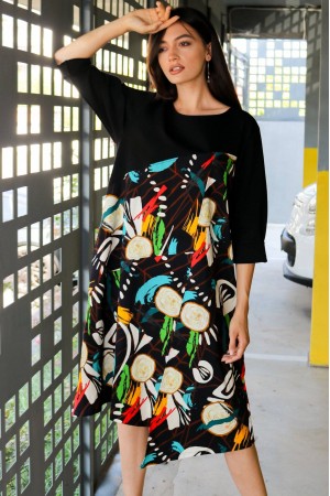 Oversized midi dress Aimelia Dr4460 in a Multicoloured Cotton with side pockets