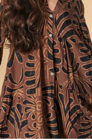 Oversized printed viscose maxi dress , Brown, Aimelia DR4640