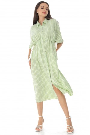 Oversized shirt dress, Aimelia Dr4432, in Green/White with waist ties.