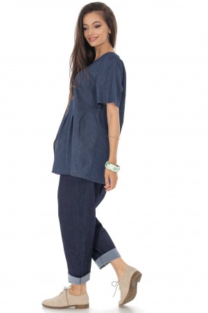 Oversized top, Aimelia Br2456, in Denim, with a front pocket.