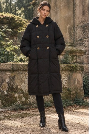Black Long Quilted Coat with Detachable Knitted Hood - AIMELIA JR701 Black Long Quilted Coat with Detachable Knitted Hood - AIMELIA JR701