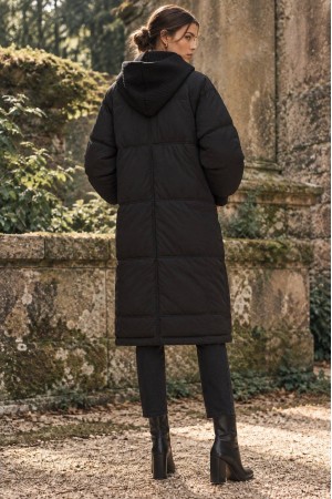 Black Long Quilted Coat with Detachable Knitted Hood - AIMELIA JR701 Black Long Quilted Coat with Detachable Knitted Hood - AIMELIA JR701
