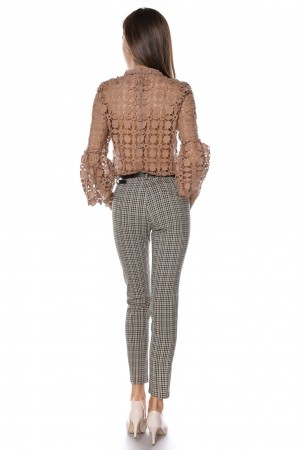 Classic straight leg trouser in a multi-check fabric - Aimelia - TR302