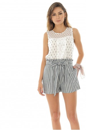 Casual striped linen shorts - TR319 - Aimelia