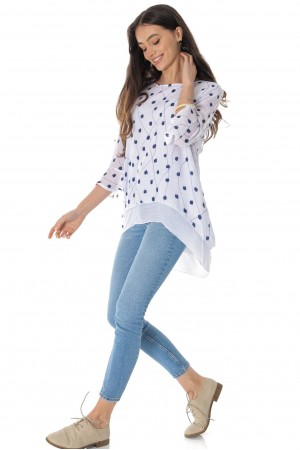 Printed layered top in White/ Navy Aimelia BR2751