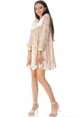 Printed tunic dress Aimelia Dr4433 in Beige with an embroidered yoke.