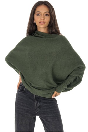 Cozy Women’s Sweater with Asymmetric Cut Khaki BR2904 Cozy Women’s Sweater with Asymmetric Cut Khaki BR2904
