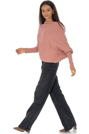 Cozy Women’s Sweater with Asymmetric Cut Peach BR2903 Cozy Women’s Sweater with Asymmetric Cut Peach BR2903